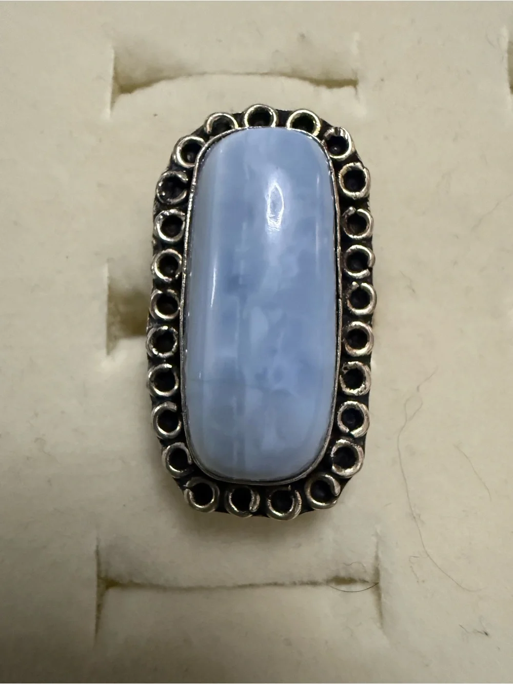 Blue Chalcedony natural Stone Ring with Silver Setting‎